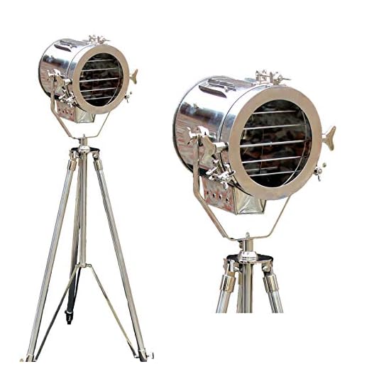 THORINSTRUMENTS (with device) Vintage Industrial Designer Chrome Nautical SPOT Light Tripod Floor LAMP Aluminum Decor Rustic Vintage Home Decor Gifts