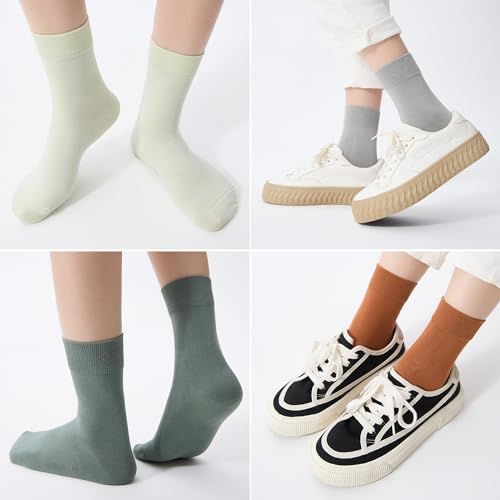 Image of ATBITER Women's Thin Cotton Crew Socks - Soft Above Ankle Bootie Casual Dress Socks 6-Pairs