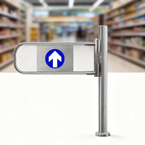 Puerta batiente automática para supermercados, puerta de almacén bidireccional de cierre automático, puerta de barandilla de seguridad, puerta de acceso peatonal de metal (plata, 70 cm x 100 cm)
