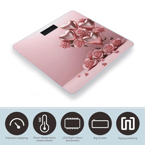 Báscula digital de baño con forma de corazón rosa miniatura 3