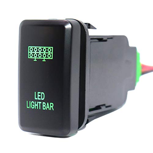 LEDライトバープッシュボタンスイッチ 12V ON OFFスイッチグリーンLEDコネクタワイヤー付きトヨタプラドランドクルーザーハイラックスFJクルーザー