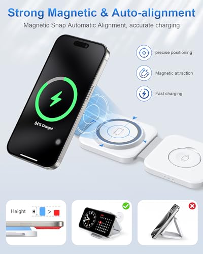 3 in 1 Wireless Charging Station for Apple MagSafe Charger, Foldable Magnetic Travel Charger for Multiple Devices iPhone 15 14 13 12 Series Apple Watch AirPods Pro - Image 5