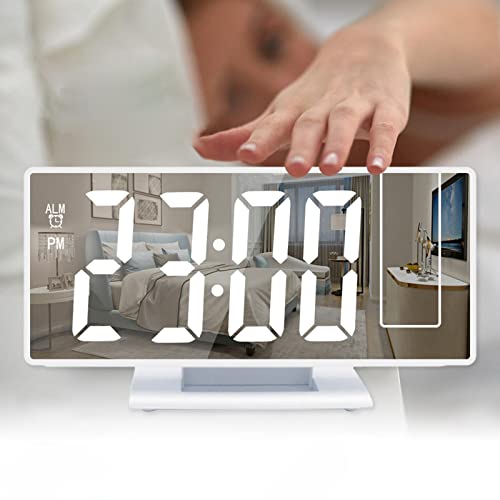 Petilleur Projection Alarm Clock, Led Mirror Display Digital Clock With Temperature, 3-Level Brightness, 5 Min Snooze, 12/24H, Bedroom Alarm Clock For Heavy Sleep (White) #TOP3