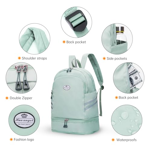 HUA ANGEL Travel Backpack for Women Foldable Outdoor Sports Gym Backpack with Shoe Compartment Wet Pocket Waterproof Casual Daypack Waterproof Anti Theft for Fitness Yoga Dancing - Image 4