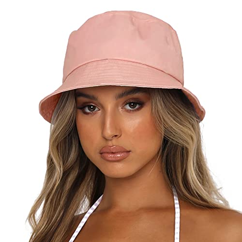 Image of Bucket Hat for Women Men, Reversible Cotton Summer Sun Beach Cap Solid Color Style