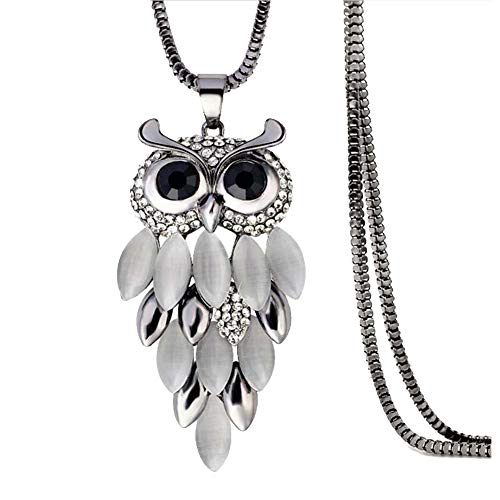 Ailiessy Dainty Crystal Owl Necklace Long Sweater Chain Rhinestone Owl Bird Necklace Pendant for Women