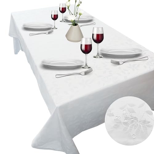 Bea's Party Nappe Rectangulaire Blanche Anti Tache en Tissu Coton 150x250 cm pour Noël, Mariage, Anniversaire