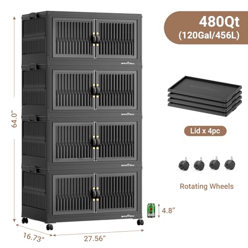 Image of BROVIEW 480Qt Stackable Storage Bins with Lid for Home Dorm, 4Pack Black