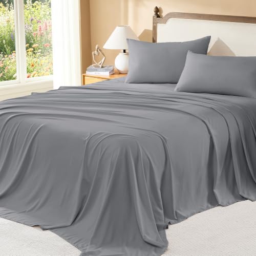 Image of Litanika California King Size Comforter Set with Sheets Medium Gray - 7 Pieces Bed in a Bag Cal King Chevron Tufted Complete Bedding Sets with Comforter, Sheets, Pillowcases & Shams
