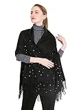 DESHIKE Châle D'écharpes en Cachemire pour Dames d'hiver avec Perles Artificielles, Châle en Pashmina Chaud Et Doux Et Longue Couverture D'écharpe De Noël pour Femmes,Noir,L