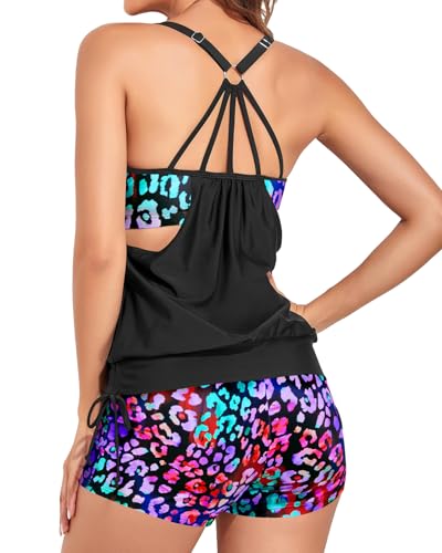 Image of Holipick Blouson Tankini Swimsuits for Women - Two Piece Tummy Control Bathing Suit with Shorts Modest Swimwear