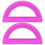 Unjoo Plastic Protractor Math Protractors 180 Degrees for Geometry Classroom Student School Office Supplies, 6 Inch, Pack of 2 (Purple)