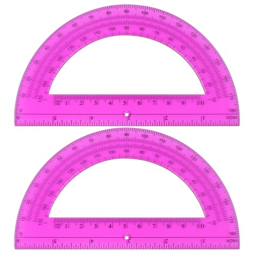 Unjoo Plastic Protractor Math Protractors 180 Degrees for Geometry Classroom Student School Office Supplies, 6 Inch, Pack of 2 (Purple)