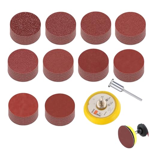 102 Piezas Lija Set 2 Pulgadas Seco Húmedo Discos Abrasivos Redondos con Adaptador para Taladro Atornillador Coches Madera Metal Pulido