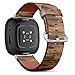 CJBROES Replacement Leather Watch Band, Compatible with Fitbit Versa 3 and Fitbit Sense of Wristband Bracelet Accessory - Timber Wood Brown Plank