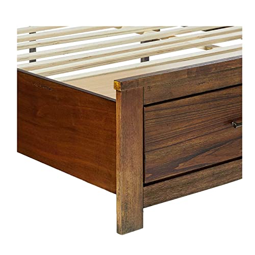 Knocbel Country-Cottage Queen Bed Frame With 2 Drawers, Wood Platform Bed Mattress Foundation With Slats Support & Storage Headboard, 85" L X 64" W X 55" H (Oak) #TOP6