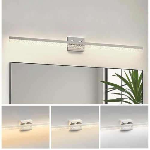 Image of L LOHAS LED 48-Inch Bathroom Vanity Light Bar Over Mirror, Nickel Modern Bathroom Light Fixtures with Bubbled Acrylic Shade, 3CCT Adjustable LED Vanity Lights for Living Room Wall