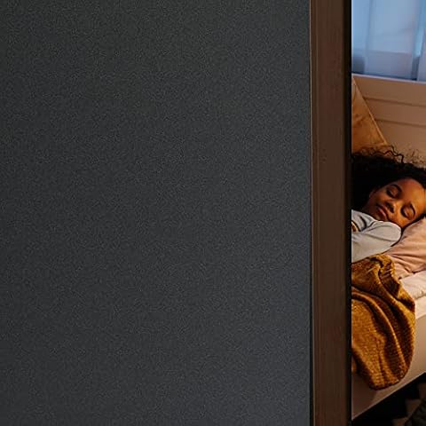 FEOMOS Total Blackout Window Film Opaque Privacy Film for Glass Windows Solid Black Static Cling Window Sticker Room Darkening for Day Sleep Non Adhesive 60x200cm Cover