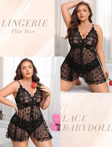 Image of Avidlove Plus Size Lingerie for Women Sexy Lingerie Dress Lace Babydoll Lingerie V-Neck Open Front Strap Nightdress