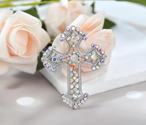 Image of Gyn&Joy Sparkle Crystal Rhinestones Holy Cross Brooch Pin Jewelry For Women Men