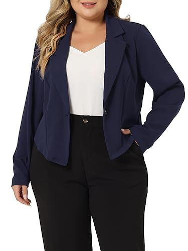 Agnes Orinda Plus Size Business Suit Blazer for Women Button Office Work Navy Blue Crop Suit Blazers Jackets