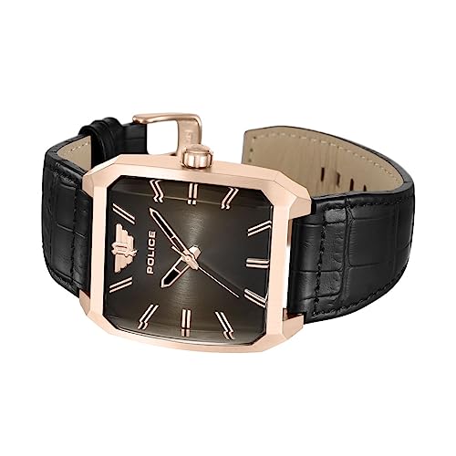 Image of Police Quartz Analog Gradiant Brown Dial Black Leather Strap Watch for Men - PLPEWJA0006002