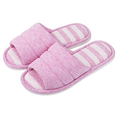 Shevalues Women's Soft Indoor Slippers Open Toe Cotton Memory Foam Slip On Home Shoes House Slippers, Dark Pink,9-9.5 Women / 7.5-8 Men #TOP8