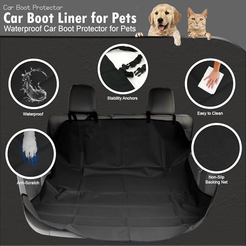 ATEK Kofferraumschutzdecke für Hunde – 143,5 x 145 cm strapazierfähige wasserdichte Kofferraumdecke für Hunde, universell für Kombi, Schrägheck, SUVs, LKWs mit ATEK 600D Oxford-Material, Schwarz