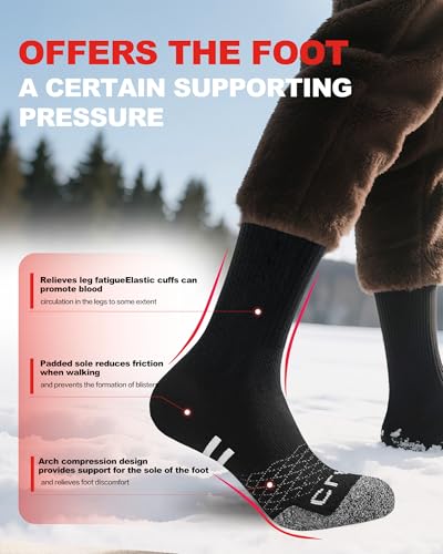 Merino Wool Thermal Socks for Men Women, Cushioned Performance Sport Socks for Hiking,Cycling,Work,Ski 3 Pairs4