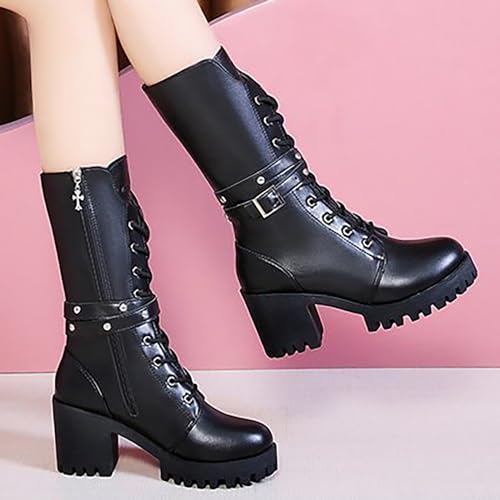 Victorian Boots for Women Women's Ankle Bootie Winter Lace up Mid Calf Military Combat Boots Vintage Party Boots4