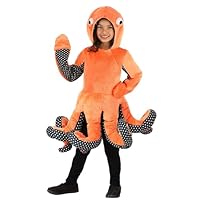 Fun Costumes Kid's Enchanting Ocean Octopus Costume | Sea Creature Cosplay | Vibrant Outfit with Hood, Tentacles, and Mitts - Small - Orange