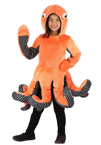Disfraz infantil de pulpo naranja vibrante con capucha miniatura 1
