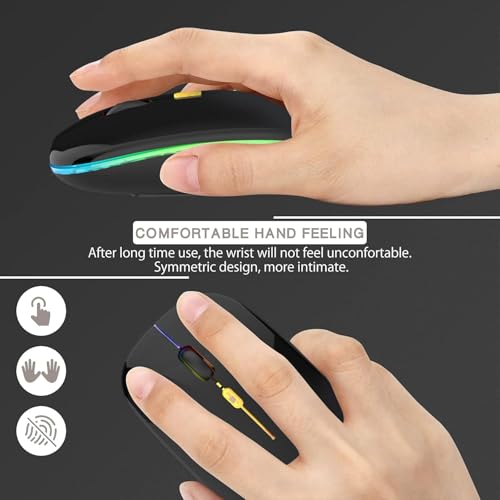 Image of LED Wireless Mouse, Slim Silent Mouse 2.4G Portable Mobile Optical Office Mouse with USB & Type-c Receiver, 3 Adjustable DPI Levels for Notebook, PC, Laptop, Computer (Bright Black)
