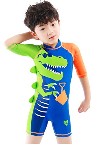 Childlike Me Baby Toddler Boy One Piece Swimsuit Boys Short Sleeve Sunsuits with Hat UPF 50+ Cool Crocodile (18-24 Months) - Thumbnail 5