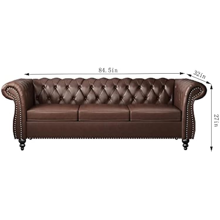 Image of WOODEN WORLD Modern & Classic Leather Sofa Set - Luxurious Comfort, Stylish Design, and Durable Build (Brown, 3 Seater)