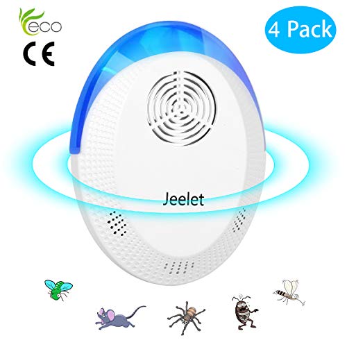 Preisvergleich Produktbild JeeLet Ultraschall-Schädlingsbekämpfer für Mäuse, Mäuse, Mücken, Insekten, Spinnen, Käfer, 4 Stück mit Nachtlicht