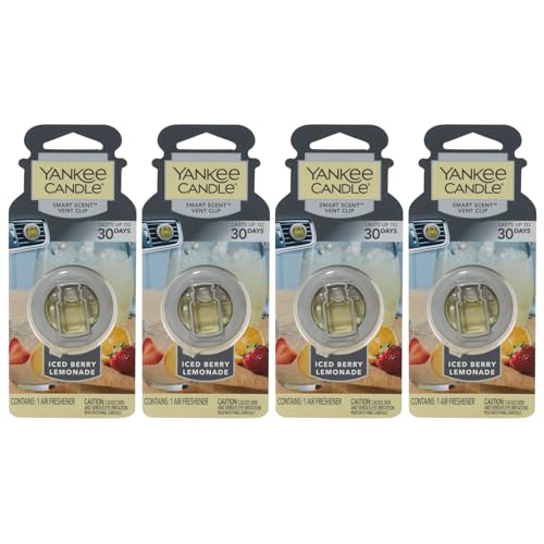 Image of Yankee Candle Smart Scent Vent Clip Car Air Freshener, Adjustable Fragrance Strength, Long Lasting Up to 30 Days, Odor Neutralizing Car Fragrance, Iced Berry Lemonade (Pack of 4)