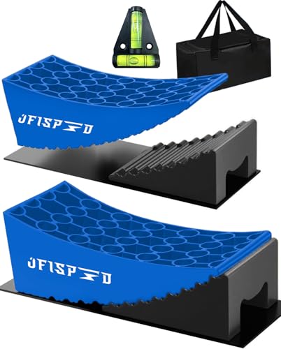 Image of RV Leveling Blocks Ramp Kit, 2 Packs Camper Leveler System for Travel with Two Chocks, 2 Anti-Slip Mats, 1T Bubble Level and Carry Bag, Up to 35000 LBS, Easier & Faster to Level Camper-Blue-A
