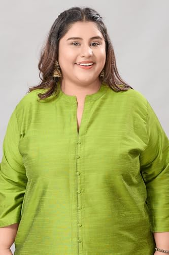Image of DARIKA Women's Solid Straight Kurta with 3 /4 Sleeves | Front Button Placket | Comfortable Plus Size Ethnic Wear Kurti for Casual