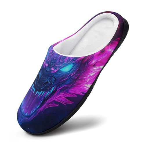 Glowing Neon Dragon Women's Cotton Slippers Indoor Outdoor Slip-on Warm House Shoes with Anti-Skid Rubber Sole3