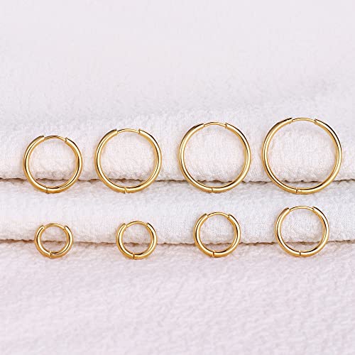 Image of 316L Surgical Steel Hoop Earrings, 6-20mm Huggie Hypoallergenic, Small Sleeper Mens Cartilage Earrings for Women 20G 18G