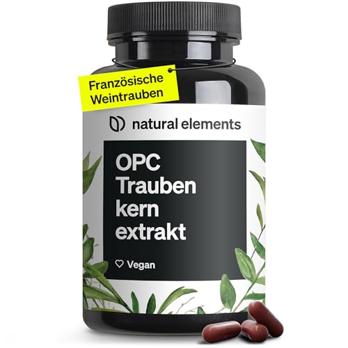natural elements OPC Traubenkernextrakt - 240 hochdosierte Kapseln für 8 Monate - Reines OPC aus europäischen Weintrauben - Vegan, in Deutschen Laboren getestet