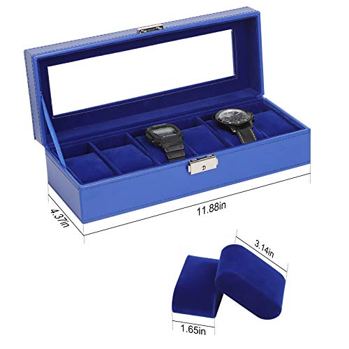 Image of NEX Watch Case, 6 Slot Leather Watch Box Display Case Organizer Glass Jewelry Storage