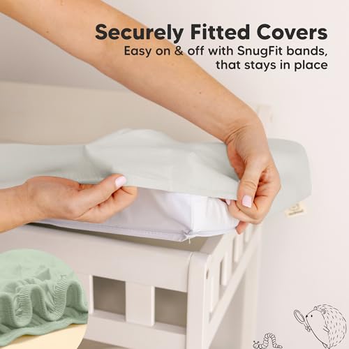 Image of 2-Pack Waterproof Changing Pad Covers Boy, Girl - 32x16 Soft Viscose Derived from Bamboo Baby Changing Table Cover, Wipeable Diaper Change Pad Sheets, Nursery Contour Baby Diaper Change Liner (Sage)
