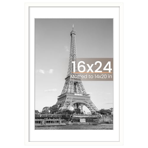 Image of upsimples 16x24 Picture Frame, Display Pictures 14x20 with Mat or 16 x 24 Without, Wall Hanging Poster Frames, White, 1 Pack