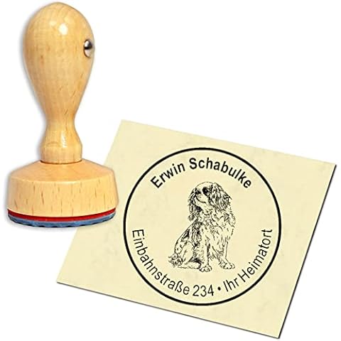 Stamp Address Stamp Wooden Stamp English Toy Spaniel Round Diameter 40 mm Personalised as Company Stamp Name Stamp Office Stamp Cover
