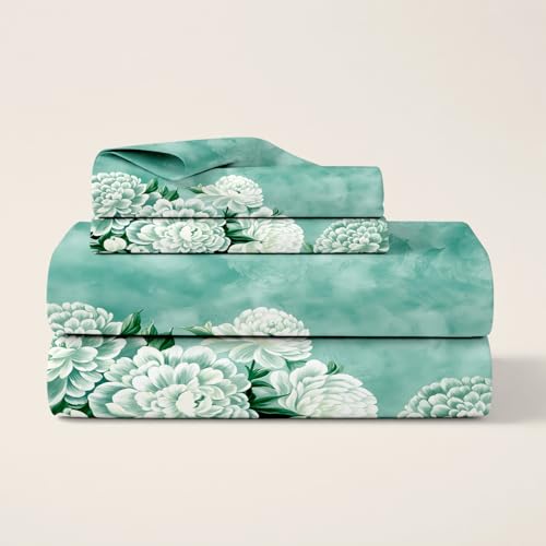 Image of Cloth Fusion Glace Cotton Flat Bedsheet for Double Bed with 2 Pillow Covers (90x100 Inches, Teal Green)