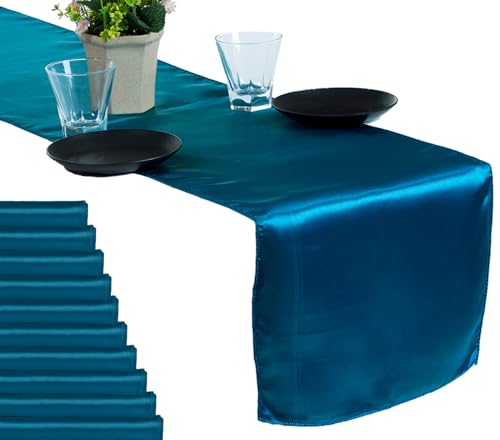 MDS Christmas Satin Table Runners - 20 Pack, 12 x 108 Inches - Bright Silk Sateen Table Decor for Harvest Dinner, Thanksgiving, New Year Party, Wedding, Holiday Banquet Dining Decor - Dark Teal