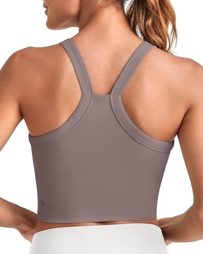 G4Free Barefeel Cropped Workout Tops for Women Built in Bra Removable Padded Longline Sports Bras Racerback Yoga Tops