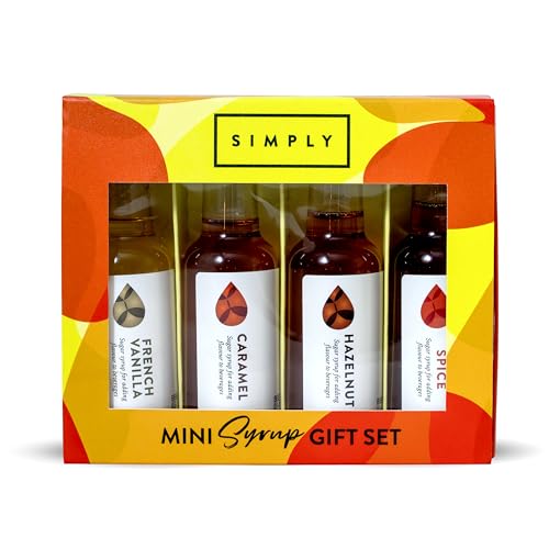 Simply Coffee Syrup Gift Set French Vanilla Caramel Hazelnut & Maple Spice Syrups for Coffee Drinks Hot Chocolate & Baking Vegan & Nut Free 4 x 50ml